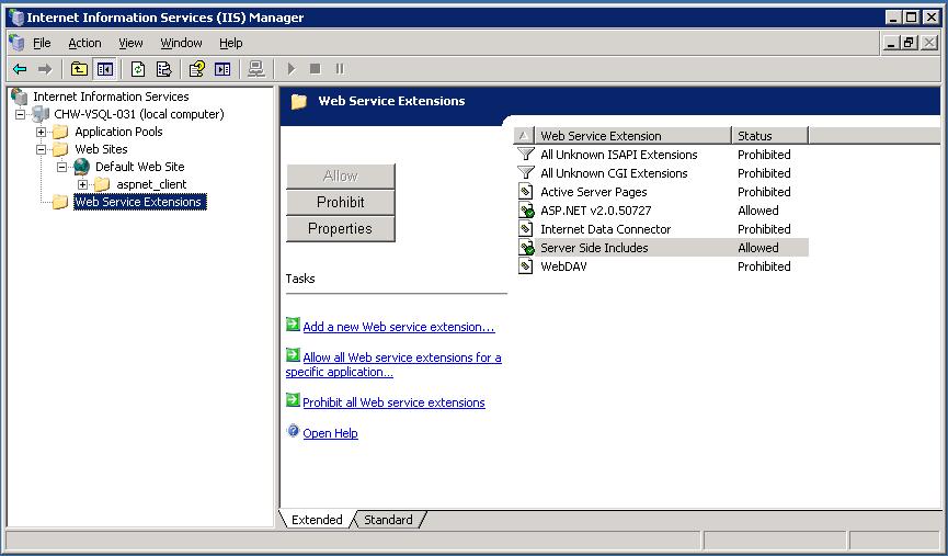 Enable SSI in Web Service Extensions