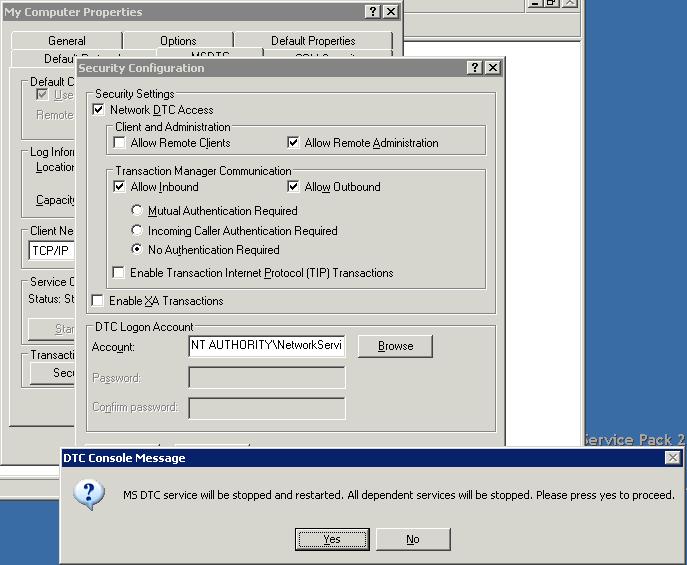 Enabling MS DTC for network access