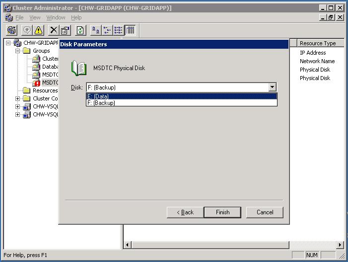 MS DTC Cluster Configuration - New Physical Disk Parameters