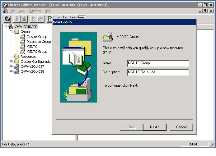 MS DTC Cluster Configuration New Group Wizard