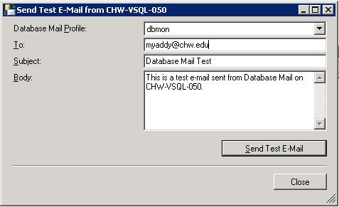 Database Mail Send Test E-Mail